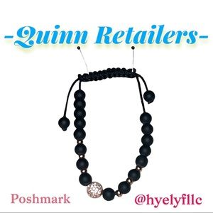 NEw•Black onyx bracelet with rose gold plated globe